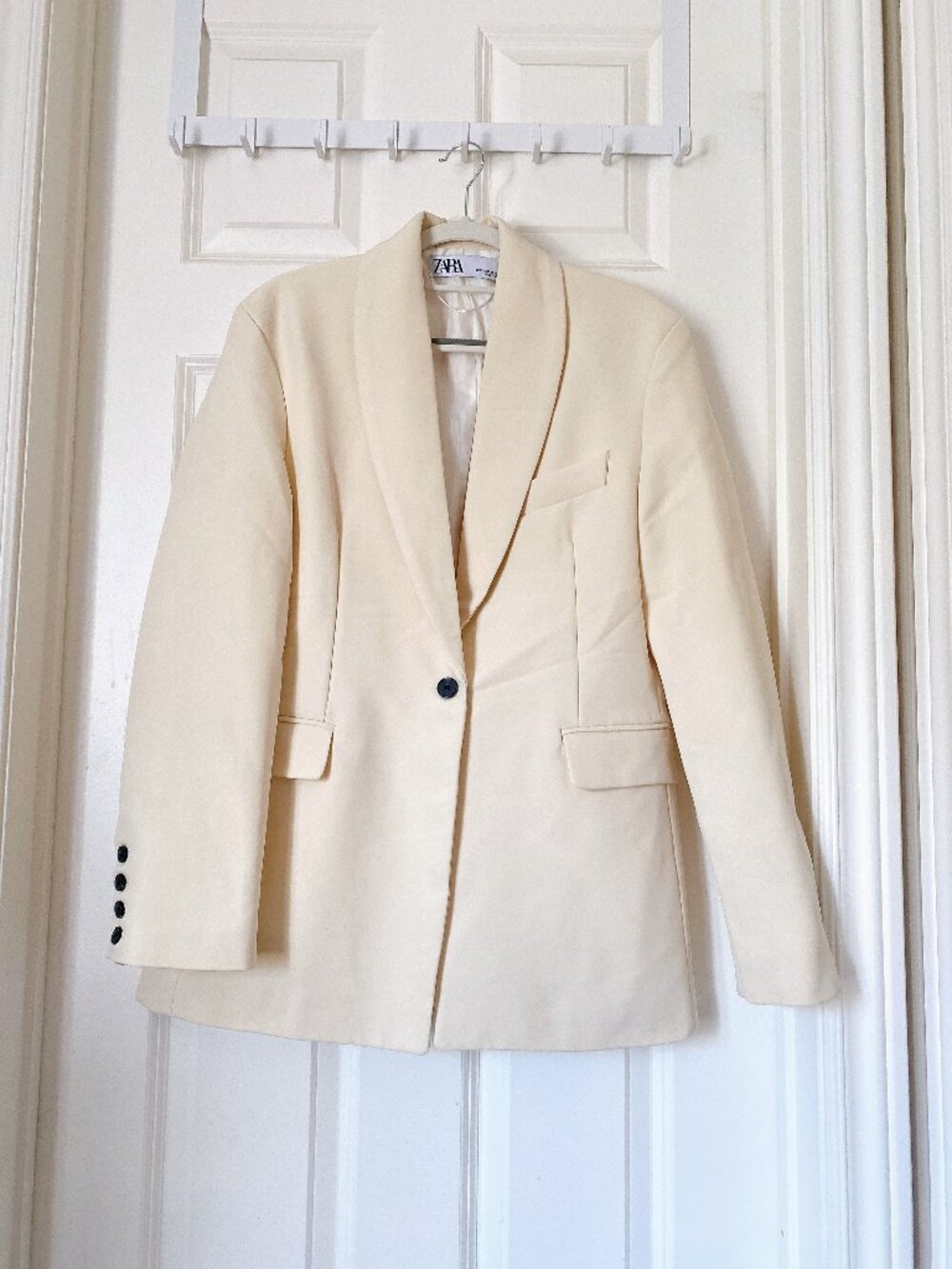 Zara Ivory White Straight Cut Oversize Blazer Jacket